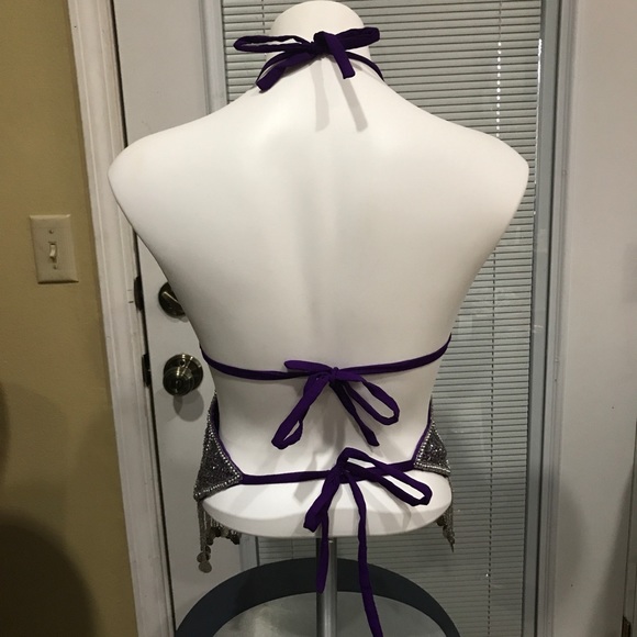 Beaded halter top purple, burlesque, belly dance, costume, decorated - Picture 2 of 5